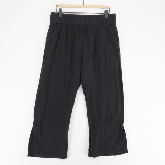 Pact Pants Womens Large Black Organic Cotton Gauze Cropped Wide Leg Pull On - Picture 1 of 7